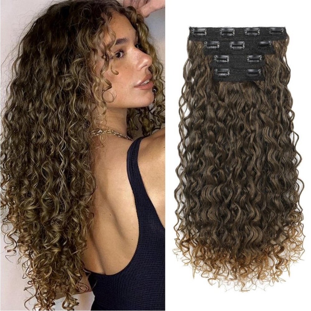 New 4PC 20" Brown to Dirty Blonde Protein Silk Curly Hair Clip-in Hair Extension